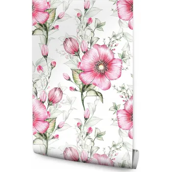Fototapeta Tapeta na zeď Růžové Malované MAKY Listy Příroda