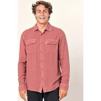 Pánská móda Košile Rip Curl L/S ECO VENTURA SHIRT Washed Red velikost XL