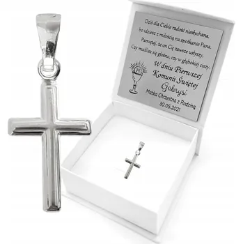 Přívěsek Kříž Stříbro 925 Svaté Přijímání GRAVÍROVÁNÍ Památka na přijímání Kříž Stříbro 925 30x19mm