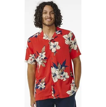 Pánská košile Košile Rip Curl ALOHA HOTEL S/S SHIRT Hibiscus Red velikost S