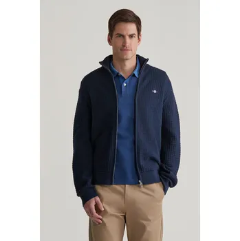 Pánský svetr KARDIGAN GANT COTTON TEXTURED ZIP CARDIGAN EVENING BLUE