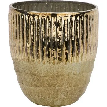 Svícen Svícen s vroubky na čajové svíčky, skleněný, zlatá, 8,5x4x9cm (DOPRODEJ)|Ego Dekor