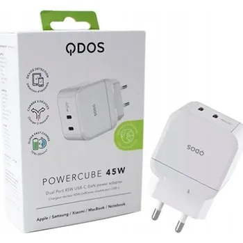 Rychlá Síťová Nabíječka 2x USB-C 45W Qdos Gan Bílá