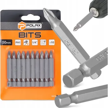 Bit 10x BIT ŠROUBOVÁKU PH1 50mm Magnetický hrot 1/4 Philips, SOLIDNÍ