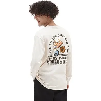 Pánské tričko Tričko Vans FREE AS A CHECKER BIRD LS TEE Antique White velikost S
