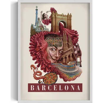 Obraz Nástěnný obraz v rámu Vintage retro styl Barcelona Sagrada Familia 50x70 cm