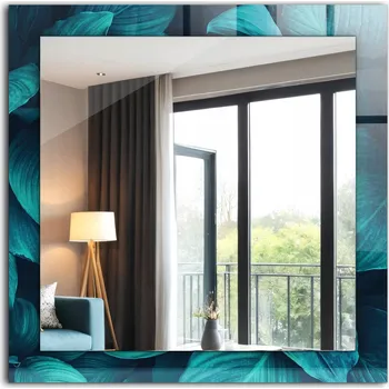 Zrcadlo Stylové Čtvercové Zrcadlo Glamour Moderní Loft Listy Zelené 60 x 60 cm
