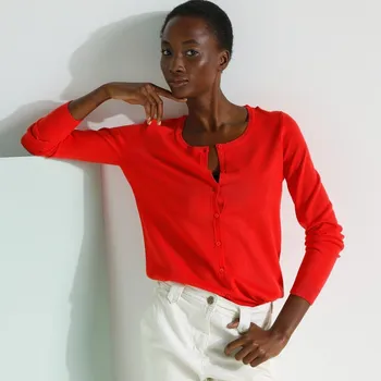 Dámský svetr Blancheporte Jednobarevný propínací svetr s kulatým výstřihem červená 56