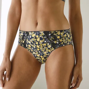 Kalhotky Blancheporte Sada 2 kalhotek midi s výšivkou a potiskem květin Olbia nám.modrá/žlutá 54/56