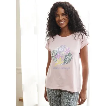 Dámské noční prádlo Blancheporte Pyžamové tričko s krátkými rukávy a potiskem Nature Sauvage růžová 42/44