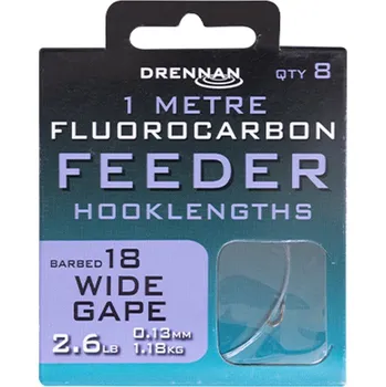 Rybářský háček Drennan návazce Fluorocarbon Feeder Wide Gape vel.18 / 2,6lb