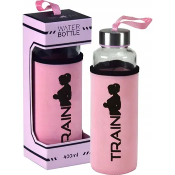 Láhev SPORTOVNÍ SKLENĚNÁ LÁHEV LAHEV NA PITÍ NA TRÉNINK PROTISKLUZOVÝ OBAL 400 ml