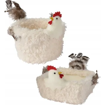 Velikonoční dekorace Velikonoční košíček chlupaté KUŘE s peříčky Velikonoce BÍLÝ 13 cm
