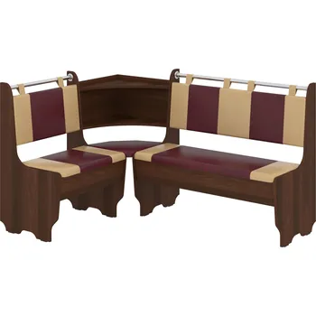 jídelní souprava Slevadoma Rohová lavice SHERIF Barva: ořech - tmavý, Materiál: koženka - bordó + káva