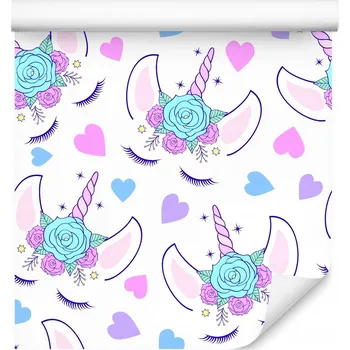 Fototapeta Dětská tapeta jednorožec, květiny, srdíčka a hvězdičky