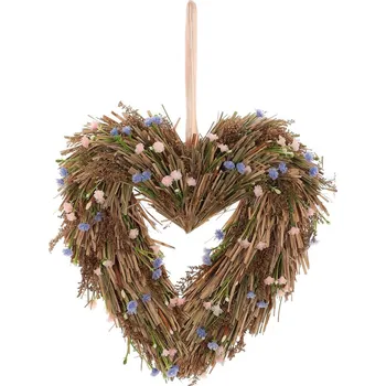 Závěsná dekorace Srdce ze sušených levandulí, 24 x 24 x 6 cm, hnědá