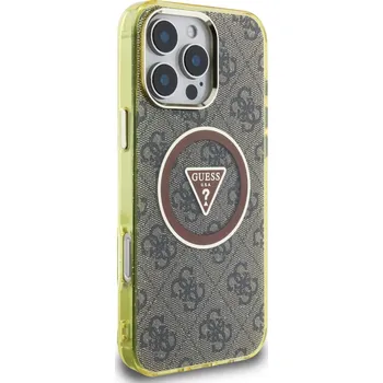 Zadní kryt Guess IML 4G Glitter and Triangle Logo MagSafe pro Apple iPhone 16 Pro Max, hnědá