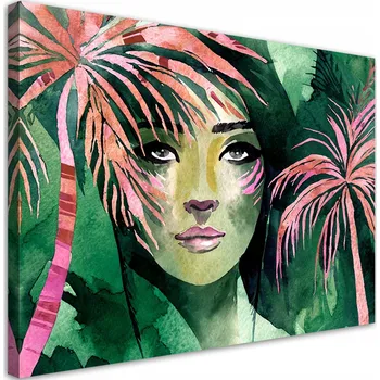 Obraz Obraz na plátně, Žena, tvář, tropické palmy 90x60