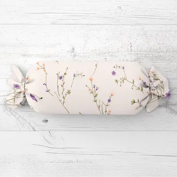 Dekorativní polštářek Polštář válec bonbon Sandra SA-382 Fialové luční kvítí na krémovém 15x40 cm