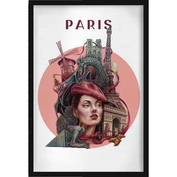 Obraz Obraz v rámu na zeď Paříž Eiffelova věž Notre Dame Moulin Rouge 40x60 cm