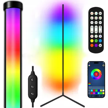 Stojací lampa Stojací RGB LED Lampa Hudební Černá Rohová + Dálkový Ovladač + Aplikace 160cm