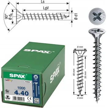 Vrut SPAX vruty 4x40mm Pz zápustná hlava, plný závit, pozink