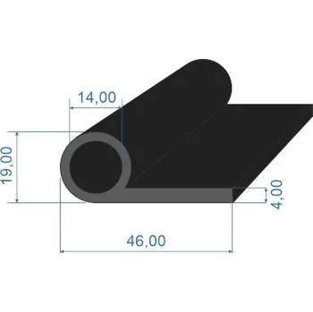 Těsnění karosérie 0536004 Pryžový profil tvaru "P" s dutinkou, 46x19/4mm, délka 2500mm, 60°Sh, SBR