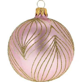 Vánoční dekorace Ozdoba vánoční, koule listy, růžová/proužkatá, 8cm (DOPRODEJ POSLEDNÍCH KOUSKŮ) - BALENÍ OBSAHUJE 6 ks!|Ego Dekor