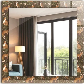 Zrcadlo Dekorativní ozdobné zrcadlo na zeď čtvercového tvaru Liška a sova 60x60