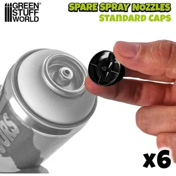 Green Stuff World 6x Caps spray paint - Standard Black Fat Cap - trysky na sprej (Green Stuff World)
