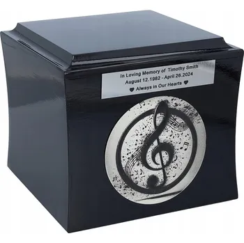 Smuteční dekorace Dřevěná urna s houslovým klíčem - Urna pro hudebníka s notami - Urna s notami