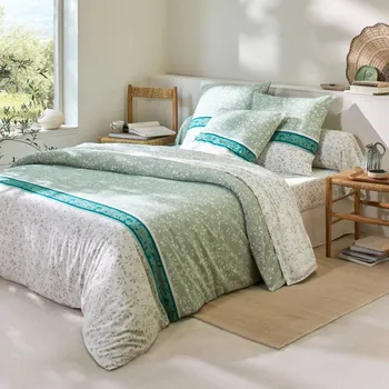 Povlečení Blancheporte Bavlněné povlečení Constance s potiskem zelenkavá klasické prostěradlo 180x290 cm