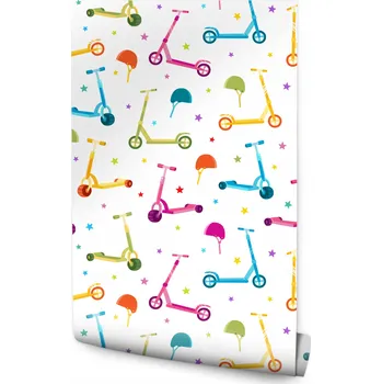 Tapeta Dětská tapeta HVĚZDIČKY Barevné koloběžky Helmy