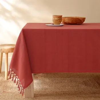 ubrus Blancheporte Ručně tkaný bavlněný ubrus s vázanými střapci terakota 150x300 cm