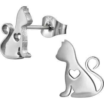 Náušnice For Silver Náušnice z nerezové oceli Kočka se srdcem