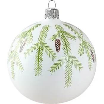 Vánoční dekorace Bílá baňka s větvičkami jehličí