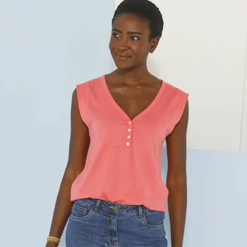 Dámské tričko Blancheporte Top s výstřihem do V a madeirou korálová 52