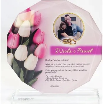 Váza Skleněná statuetka s fazetami, BAREVNÝ POTISK, 17 cm