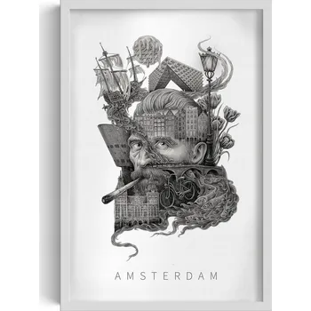 Obraz Moderní nástěnná dekorace Černobílá Amsterdam Tulipány Kolo 40x60 cm