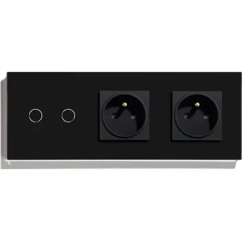 vypínač DOTYKOVÝ DVOJITÝ VYPÍNAČ 2K DVĚ ZÁSUVKY SKLENĚNÝ VYPÍNAČ