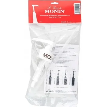 Sirup Dávkovací pumpa Monin pro lepší dávkování Vašich sirupů, vhodná pro všechny typy skleněných lahví Monin 1 L ve skleněné láhvi. Dávkování po 10 ml.