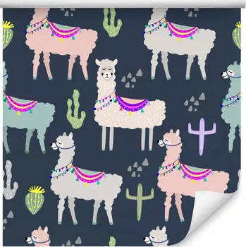Fototapeta Tapeta s lamami, zvířata a rostliny, dětský pokoj
