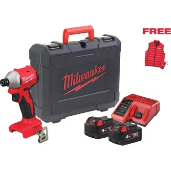 Elektrické nířadí MILWAUKEE Aku 1/4" Hex rázový utahovák M18 BLIDRCMC-402C, 2x4.0Ah + Vesta