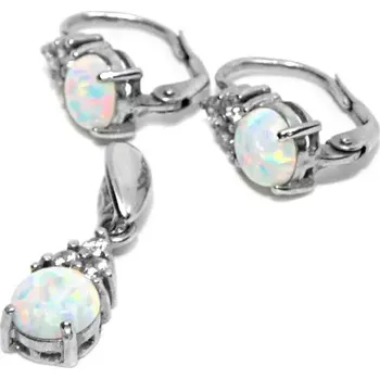 Souprava šperků Stříbrná souprava bílý opál a zirkony - VE168/VP126 (Stříbrná sada náušnice a přívěsek s opálem)