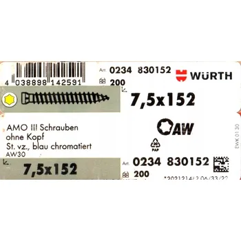 Vrták VRUTY WURTH AMO III 7,5 x 152 typ 2 mm 10 ks