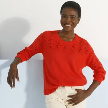 Dámský svetr Blancheporte Pulovr s kulatým výstřihem a ažurou oranžová 50