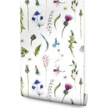 Tapeta Tapeta divoké květiny, listy a motýli na chodbu