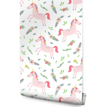 Tapeta Tapeta na zeď pro dívky, jednorožci a rostlinky
