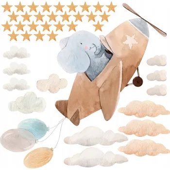 Obraz Nálepky na zeď SLON LETADLO OBLÁČKY 120x80 cm