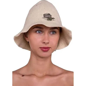 UAB Namu Tekstile Čepice do sauny "Finská", bílá, 100% vlna, s výšivkou